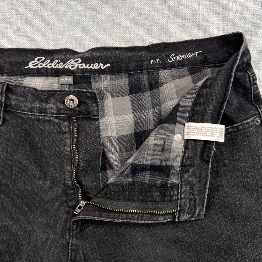 Eddie‎ Bauer Flannel Lined Straight Fit Jeans Men 38x32 (fits 40x30) Black Wash